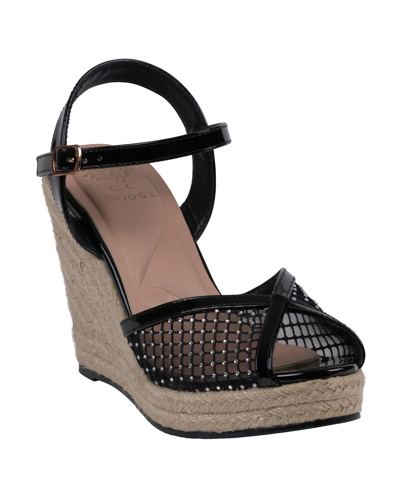 Gc Shoes Women's Mila Embellished Espadrille Wedge Sandals