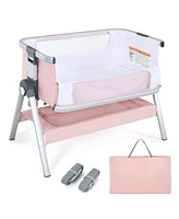 Baby Bassinet Bedside Sleeper with Storage Basket and Wheel for Newborn