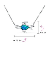 Bling Jewelry Delicate Nautical Blue Opal Sea Turtle Pendant Necklace in Sterling Silver