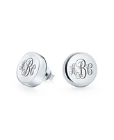 Bling Jewelry Abc Initials Monogram Geometric Round Flat Disc Stud Earrings Sterling Silver 15MM