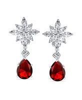 Bling Jewelry Art Deco Style Cluster Floral Cz Cubic Zirconia Statement Dangle Teardrop Chandelier Clip On Earrings Silver Plated