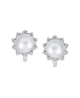 Bling Jewelry Classic Pearl Stud Earrings, Sterling Silver Huggie Latch Back