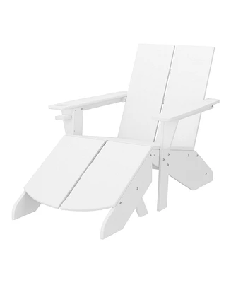 Outdoor Hdpe Modern Adirondack Chair with Folding Patio Ottoman and Cup Holder