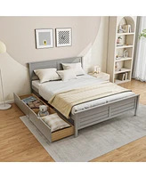 Full Bed Frame with Storage Drawers and Solid Wood Headboard