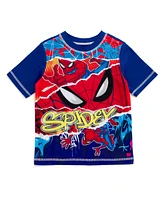 Spider-Man Boys Marvel Upf 50+ Rash Guard and Swim Trunks Outfit Set