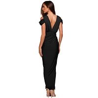 Pia Gladys Perey Women's None Iron Wrinkle Free Sheath V-Neck Evening Dress