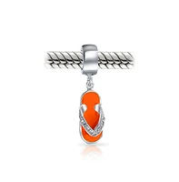 Bling Jewelry Vacation Flip Flop Sandal Cz Cubic Zirconia Dangle Travel Charm Bead Sterling Silver