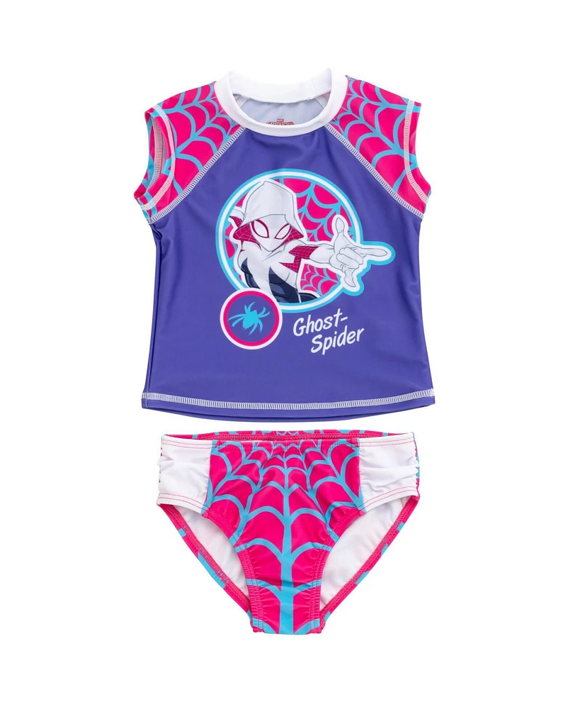 Spider-Man Girls Marvel Spider-Gwen Upf 50+ Rash Guard & Bikini Bottom Swimsuit Set to