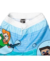 Minecraft Boys Zombie Creeper Alex Steve Rash Guard and Swim Trunks Outfit Set to