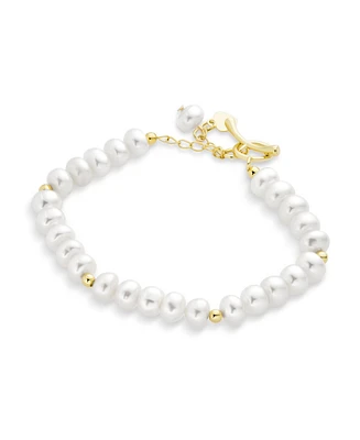 Bling Jewelry Traditional 5MM White Freshwater Pearl Strand Bracelet with Gold Beads 7"