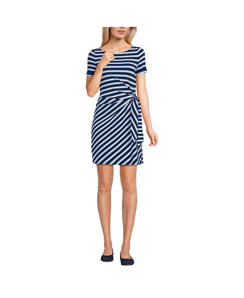 Lands' End Women's Short Sleeve Cotton Modal Wrap Mini Dress