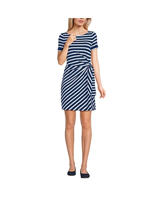 Lands' End Women's Short Sleeve Cotton Modal Wrap Mini Dress