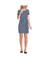Lands' End Women's Short Sleeve Cotton Modal Wrap Mini Dress