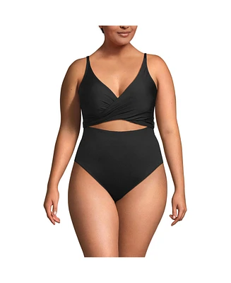 Lands' End Plus Wrap Monokini High Leg One Piece Swimsuit