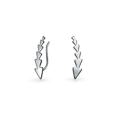 Bling Jewelry Minimalist Geometric Arrow Ear Cuff Cartilage Climbers in Sterling Silver