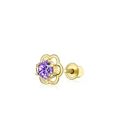 Bling Jewelry Tiny Cubic Zirconia Open Flower Screwback Cz Stud Helix Lobe Cartilage 1 Piece Earring 14K Real Gold 4MM
