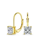 Bling Jewelry Classic Cubic Zirconia Square Princess Cut Solitaire Square Cz Lever back Earrings Gold Plated .925 Sterling Silver