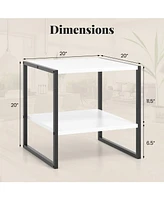 2-Tier Square End Table with Storage Shelf Reversible Design