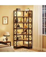 Tribesigns 7 Shelf Corner Bookcase, Industrial Large Corner Bookshelf