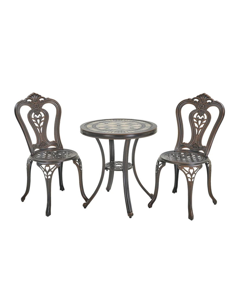 Patio Bistro Set of 3 Outdoor Dining Table with 2 Chairs and Chair Furniture for Garden Park Backyard, Bron