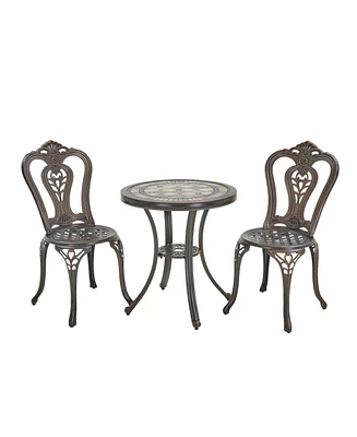 Patio Bistro Set of 3 Outdoor Dining Table with 2 Chairs and Chair Furniture for Garden Park Backyard, Bron