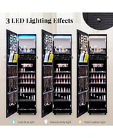 64 Inches Lockable Jewelry Cabinet Armoire with Built-in Makeup Mirror