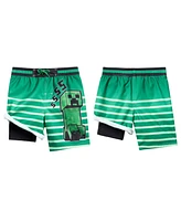 Minecraft Boys Creeper Compression Swim Trunks Bathing Suit Upf 50+ Quick Dry to