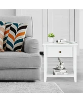 Nightstand with Drawer and Storage Shelf for Bedroom Living Room-Wine