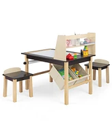 Kids Art Table and Chairs Set with Paper Roll and Storage Bins