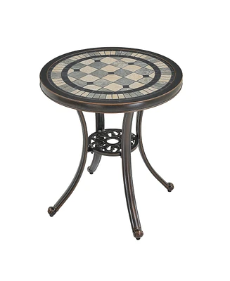 24 Inches Outdoor Bistro Table Cast Aluminium Patio Dining Round Table, Bronze