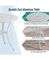 Bistro Table and Chairs Set of 3 Outdoor Bistro Set 3 Piece Cast Aluminum Patio Dining Set Round Patio Table with Umbrella Hole, Bronze
