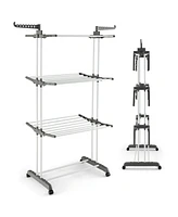 Foldable Clothes Drying Rack, Oversized 4-Tier Collapsible Laundry Rack w/ 3 Retractable Trays, Hanger Holders