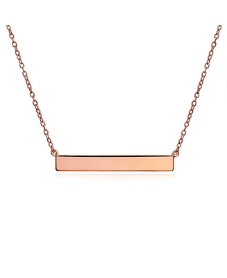 Bling Jewelry Thin Name Plated Sideways Horizontal Flat Bar Pendant Necklace Rose Gold Sterling Silver