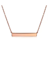 Bling Jewelry Thin Name Plated Sideways Horizontal Flat Bar Pendant Necklace Rose Gold Sterling Silver