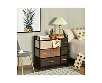 7 Drawer Tower Steel Frame and Wooden Top Dresser Storage Chest for Bedroom