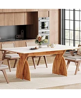 Tribesigns Large Dining Table for 6-8 People, Farmhouse Kitchen Table with Wood Legs, Rectangular Modern White Dinner Table for Dining Room, Living Ro