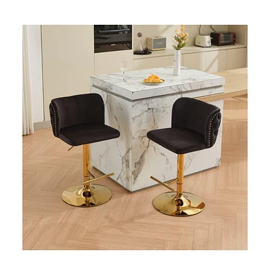 Set of 2 Velvet Swivel Bar Stools with Tufted Back and Gold Plating Base for Kitchen Island-The Pop Home
