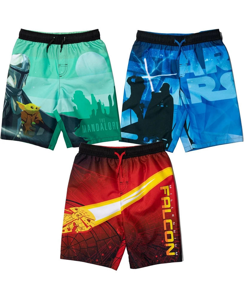 Star Wars Boys Yoda 3 Pack Swim Trunks Bathing Suits