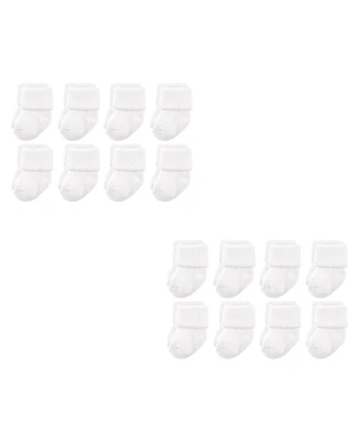 Luvable Friends Baby Boys Unisex Newborn Terry Socks, White 16-Piece, 0-6 Months