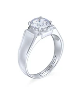 Bling Jewelry Statement 6CTW Cubic Zirconia Wide Band Cz Solitaire Promise Ring Silver Plated Brass Finish