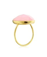 Bling Jewelry Light Green Multifaceted Large Stone Ring Imitation Chalcedony Quartz Gold Plated Thin Band .925 Sterling Silver