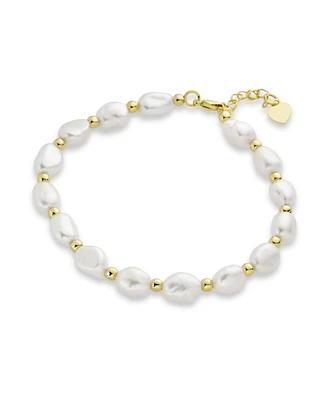 Bling Jewelry Simple White Freshwater Pearl Strand Bracelet 18K Gold Plated 6.5-8.5 Inch
