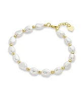 Bling Jewelry Simple White Freshwater Pearl Strand Bracelet 18K Gold Plated 6.5-8.5 Inch
