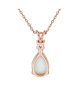 Bling Jewelry Classic Simple Cz Infinity Accent 3- 5CT Solitaire Teardrop White Rainbow Created Opal Pendant Necklace Rose Gold Plated .925 Sterling S