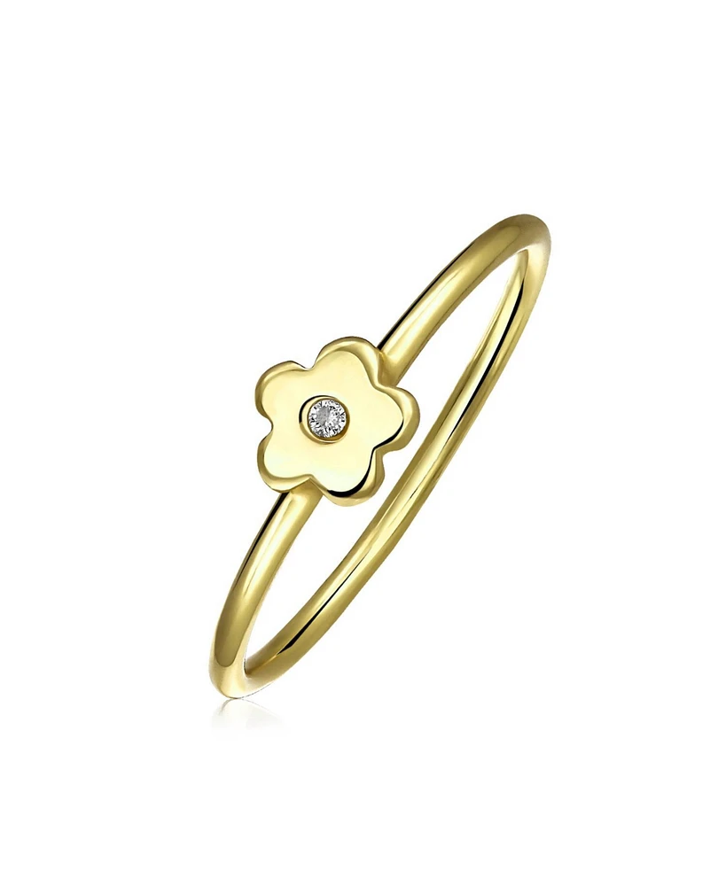 Bling Jewelry Minimalist Cz 14K Gold Plated .925 Sterling Silver Midi Knuckle Stackable Flower Ring 1MM Band