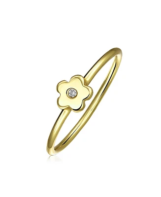 Bling Jewelry Minimalist Cz 14K Gold Plated .925 Sterling Silver Midi Knuckle Stackable Flower Ring 1MM Band