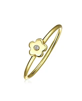 Bling Jewelry Minimalist Cz 14K Gold Plated .925 Sterling Silver Midi Knuckle Stackable Flower Ring 1MM Band