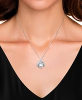 Belle de Mer Cultured Freshwater Pearl (9mm) & Lab-Created White Sapphire (1-1/2 ct. t.w.) Swirl 18" Pendant Necklace in Sterling Silver