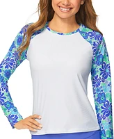 Raisins Juniors' Floral-Print Back-Zip Rash Guard