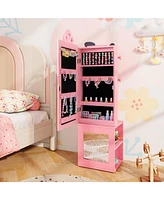 3-in-1 Freestanding Kids Jewelry Cabinet Armoire with Full Length Mirror